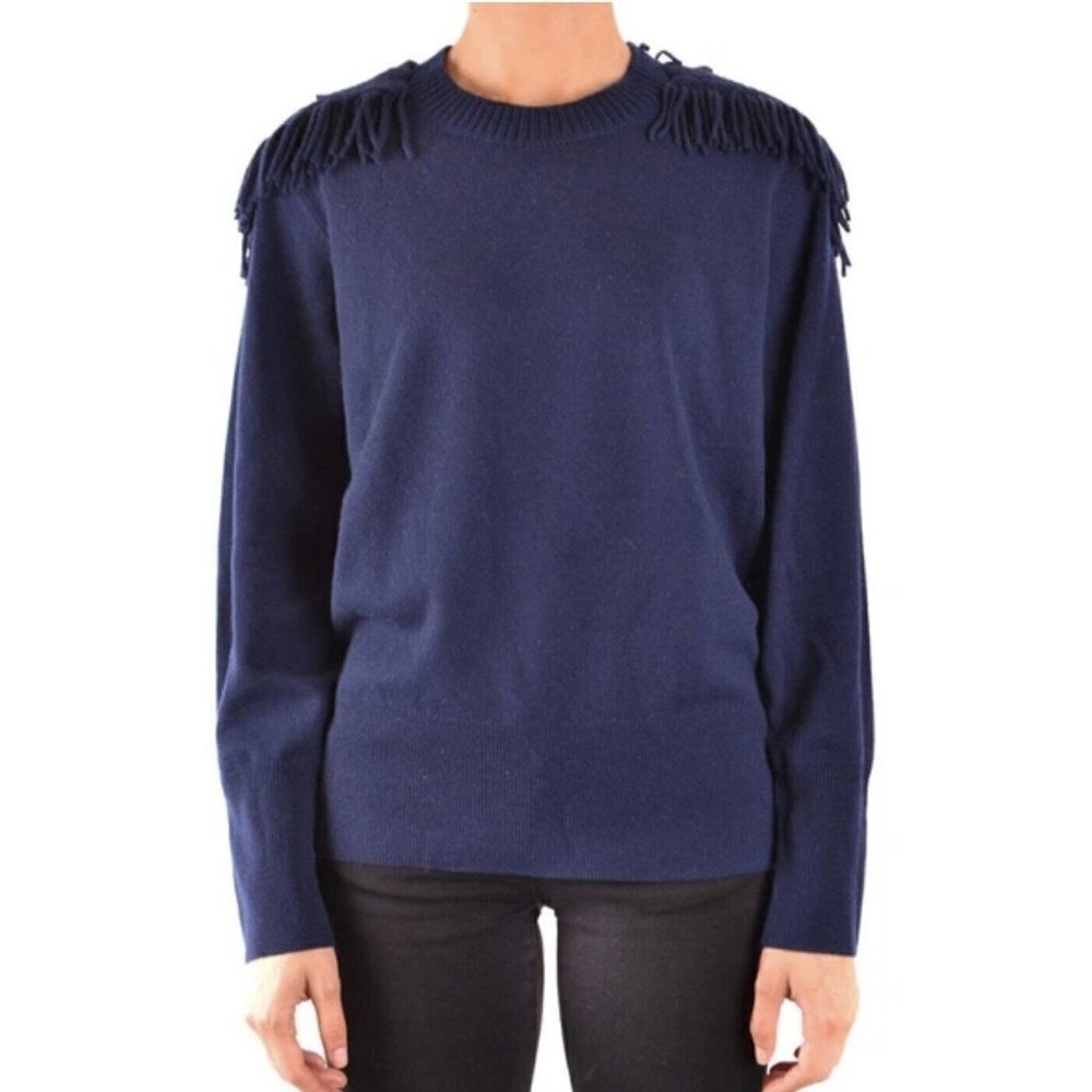Burberry London Women's Fringe Braid Wool Cashmere Sweater Navy M